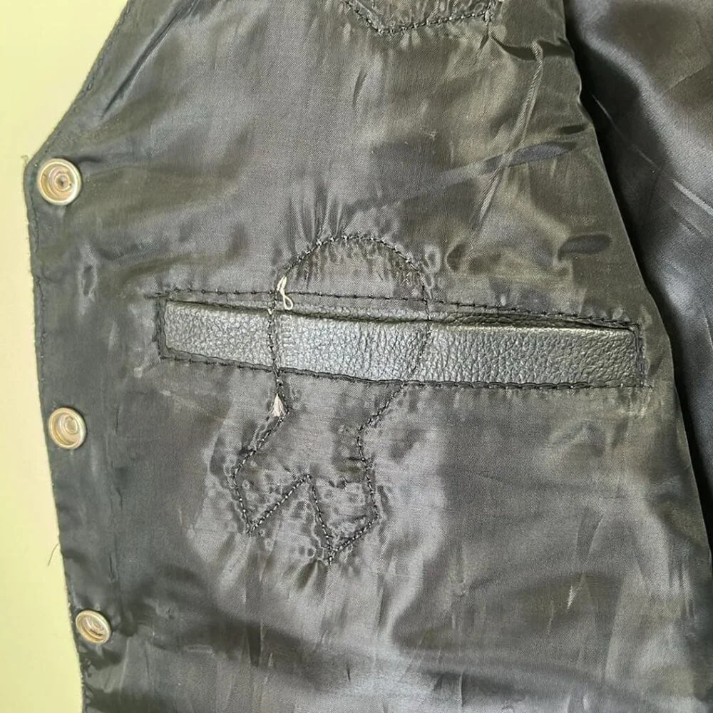 Black Leather Ladie's Lace Up Sides Motorcycle Vest Vietnam Vet Patches‎ Biker